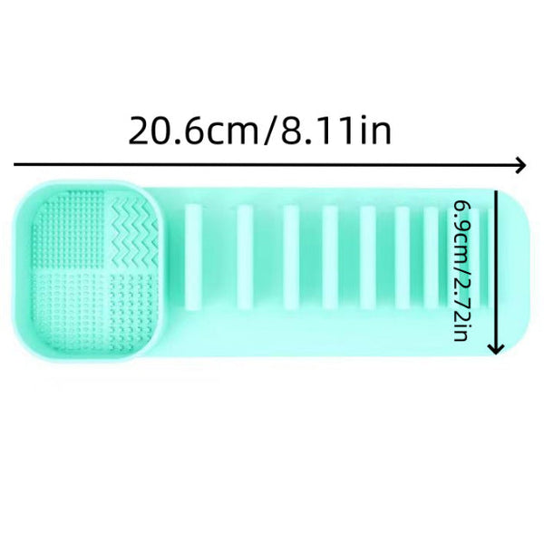 Elosung 3 Pcs Khaki Silicone Makeup Brush Organizer Wall Mounted Cleaning Rack With Texture Brush Cleaners