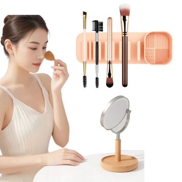 Elosung 3 Pcs Khaki Silicone Makeup Brush Organizer Wall Mounted Cleaning Rack With Texture Brush Cleaners