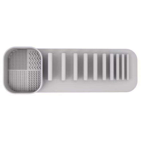Elosung 3 Pcs Khaki Silicone Makeup Brush Organizer Wall Mounted Cleaning Rack With Texture Brush Cleaners