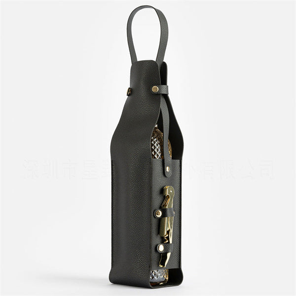 Black Leather Look Single Wine Bottle Carrier Bag With Handle And Side Pocket For Opener(Red Are Props Shooting Not Included) Picnic Baskets & Backpac