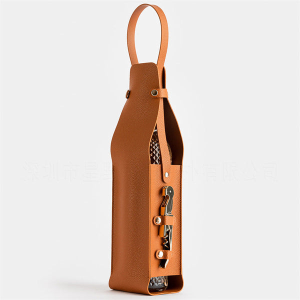 Black Leather Look Single Wine Bottle Carrier Bag With Handle And Side Pocket For Opener(Red Are Props Shooting Not Included) Picnic Baskets & Backpac