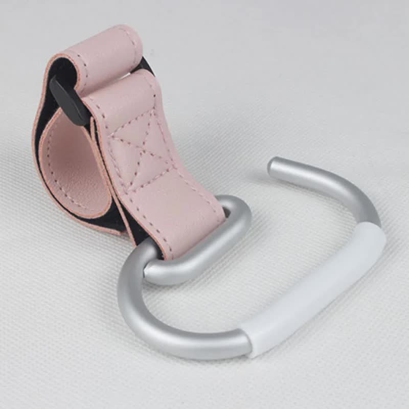 Pink Stroller Hooks 4 Pack Leather And Alloy Pram With Loop Tape For Mom Bags Accessories Pram Organisers & Nets