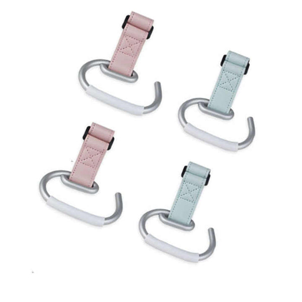Pink Stroller Hooks 4 Pack Leather And Alloy Pram With Loop Tape For Mom Bags Accessories Pram Organisers & Nets