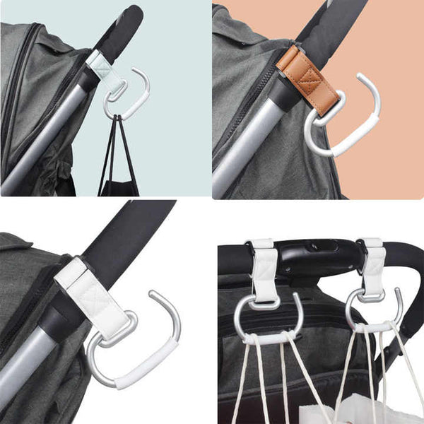 Black Stroller Hooks 4 Pack Leather And Alloy Pram With Hook And Loop Tape For Mom Bags Accessories Pram Organisers & Nets