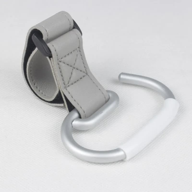 Grey Stroller Hooks 4 Pack Leather And Alloy Pram With Hook And Loop Tape For Mom Bags Pram Organisers & Nets