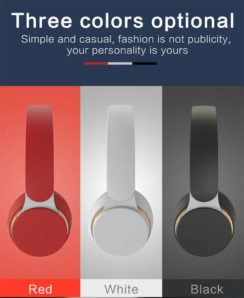 Red Wireless Bluetooth With Noise Reduction Heavy Bass Long Battery Life Tf Card Support Headphones