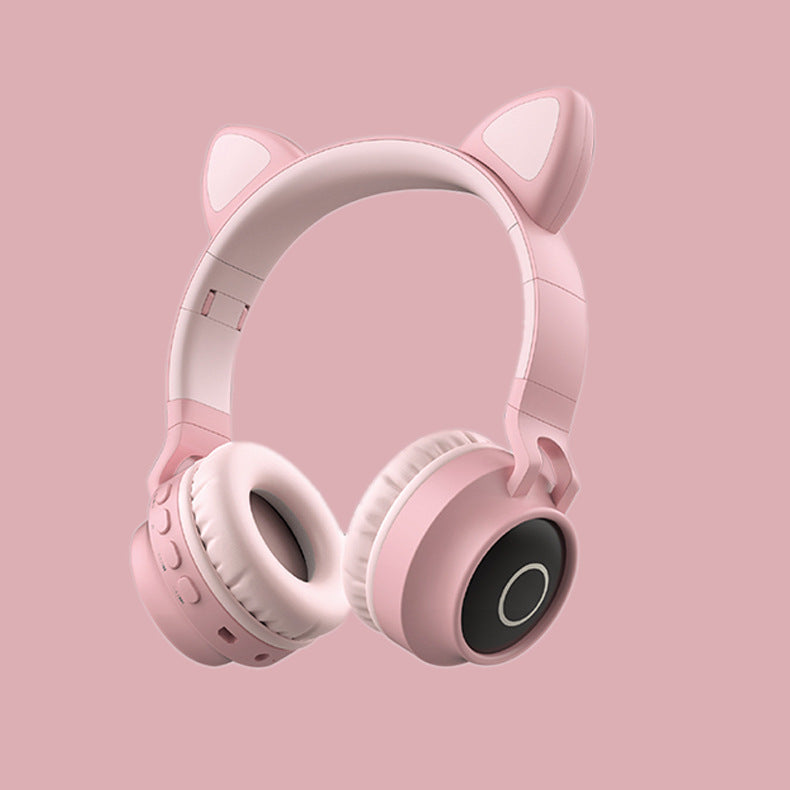 Pink Cat Ear Bluetooth With Led Lights Wireless Foldable Headphones