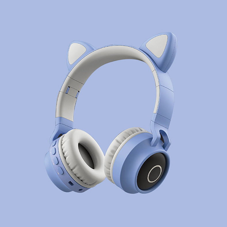 Blue And Grey Cat Ear Bluetooth With Led Lights Wireless Foldable Design Headphones
