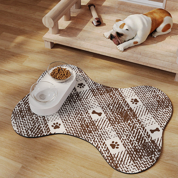 Brown And White Pet Feeding Mat 45X60cm Anti Slip Durable Diatom Mud For Dogs Cats Easy To Clean Dog Feeding Mats