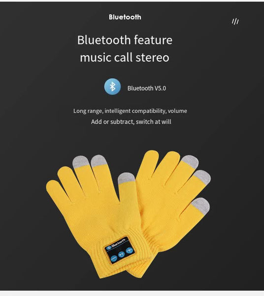 Yellow Bluetooth Touchscreen Winter Gloves Warm Thickened Hands Free Calls Music Cycling Gloves & Mittens