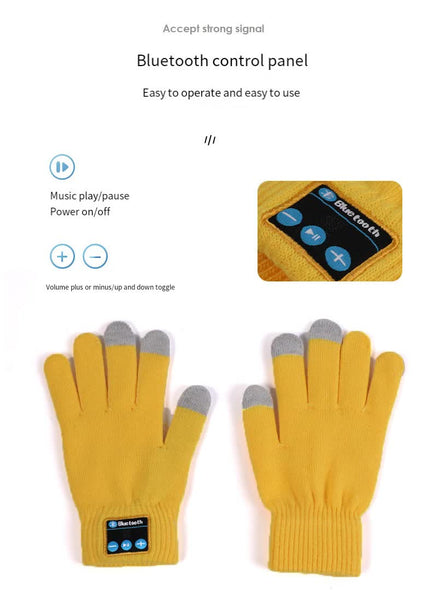 Yellow Bluetooth Touchscreen Winter Gloves Warm Thickened Hands Free Calls Music Cycling Gloves & Mittens