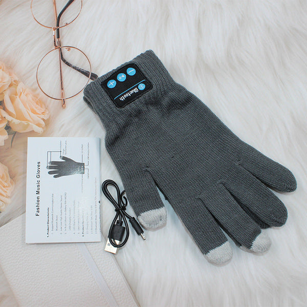 Grey Bluetooth Touchscreen Winter Gloves Warm Thickened Hands Free For Calls And Music Gloves & Mittens