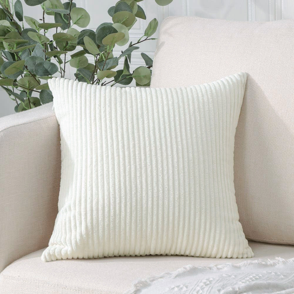White Plush Striped Pillow Covers 45X45cm Set Of Corduroy Style Cushion With Invisible Zipper Soft And Washable For Sofa Decor Cushion Covers