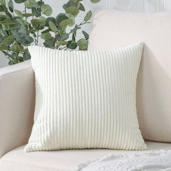 White Plush Striped Pillow Covers 45X45cm Set Of Corduroy Style Cushion With Invisible Zipper Soft And Washable For Sofa Decor Cushion Covers