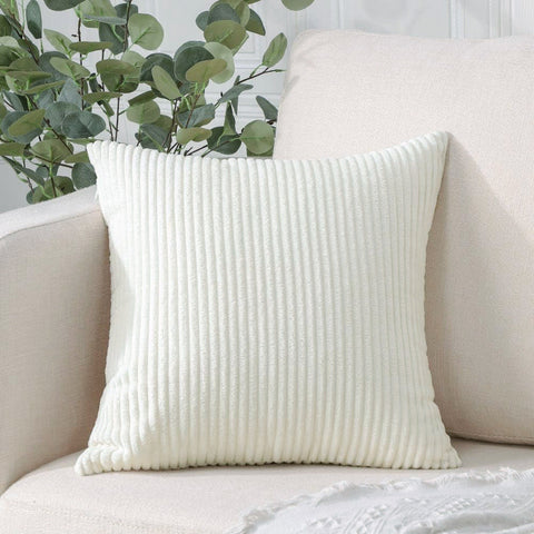 White Plush Striped Pillow Covers 45X45cm Set Of Corduroy Style Cushion With Invisible Zipper Soft And Washable For Sofa Decor Cushion Covers