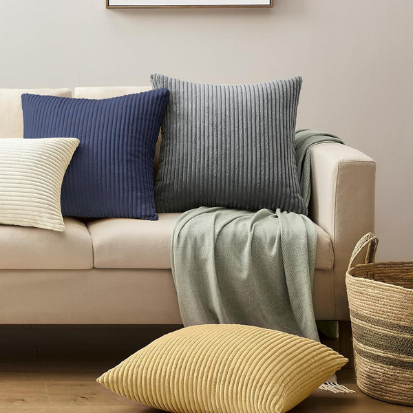 Beige Plush Striped Pillow Covers 45X45cm Set Of Corduroy Style Cushion With Invisible Zipper Soft And Washable For Sofa Decor Cushion Covers