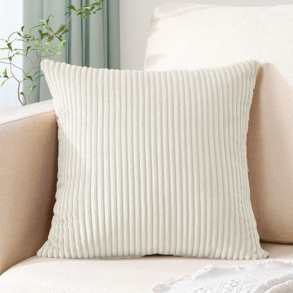 Light Beige Plush Striped Pillow Covers 45X45cm Set Of Corduroy Cushion With Zipper Cushion Covers