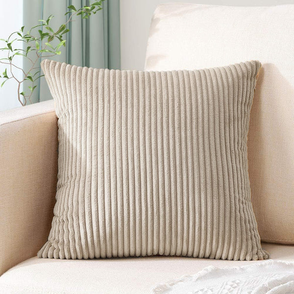 Elosung Light Brown Plush Striped Pillow Covers 45X45cm Set Of Corduroy Style Cushion With Invisible Zipper Soft And Washable For Sofa Decor Cushion C