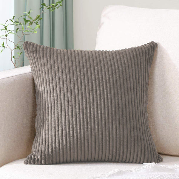 Brown Plush Striped Pillow Covers 45X45cm Set Of Corduroy Style Soft Washable Decor Cushion Covers