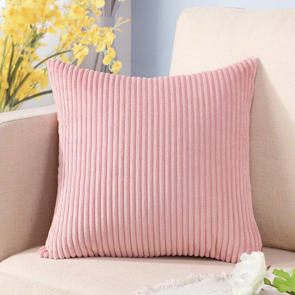 Pink Plush Striped Pillow Covers 45X45cm Set Of Corduroy Style Cushion With Invisible Zipper Soft And Washable For Sofa Decor Cushion Covers