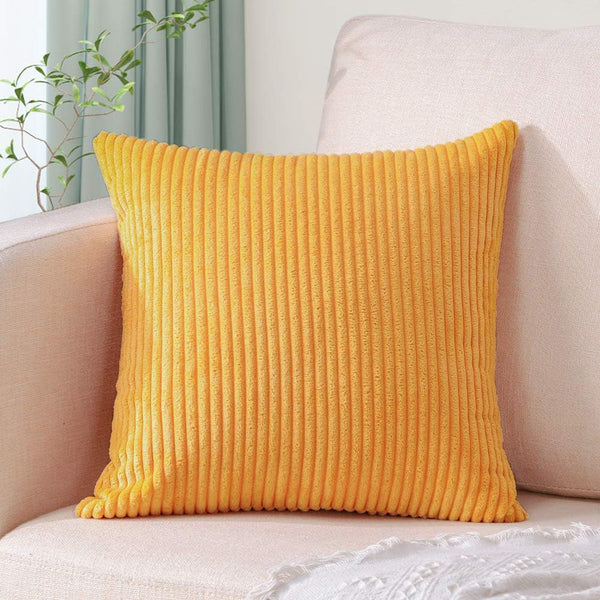 Yellow Plush Striped Pillow Covers 45X45cm Set Of Corduroy Style Cushion With Invisible Zipper Soft And Washable For Sofa Decor Cushion Covers