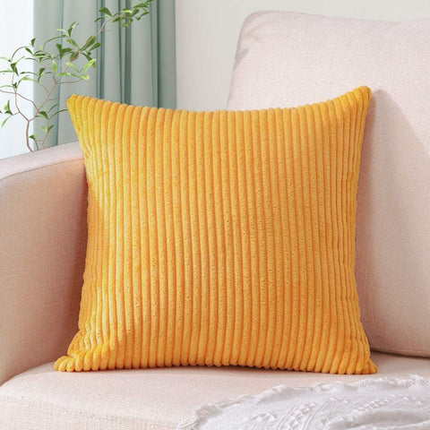 Yellow Plush Striped Pillow Covers 45X45cm Set Of Corduroy Style Cushion With Invisible Zipper Soft And Washable For Sofa Decor Cushion Covers