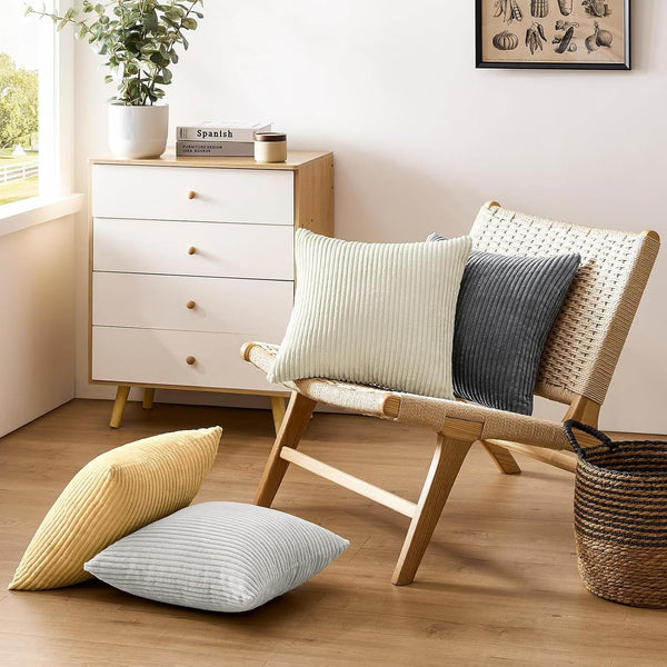 Yellow Plush Striped Pillow Covers 45X45cm Set Of Corduroy Style Cushion With Invisible Zipper Soft And Washable For Sofa Decor Cushion Covers