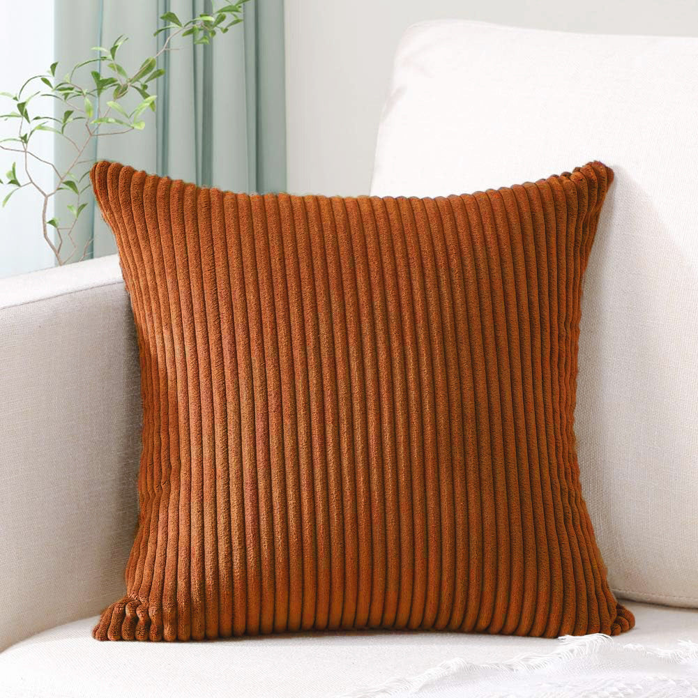 Brick Red Plush Striped Pillow Covers 45X45cm Set Of Corduroy Style Cushion With Invisible Zipper Soft And Washable For Sofa Decor Cushion Covers