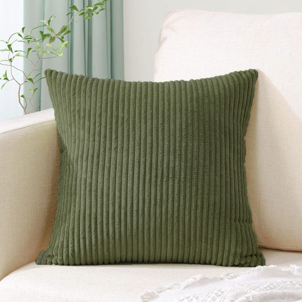 Green Plush Striped Pillow Covers 45X45cm Set Of Corduroy Style Cushion Cushion Covers