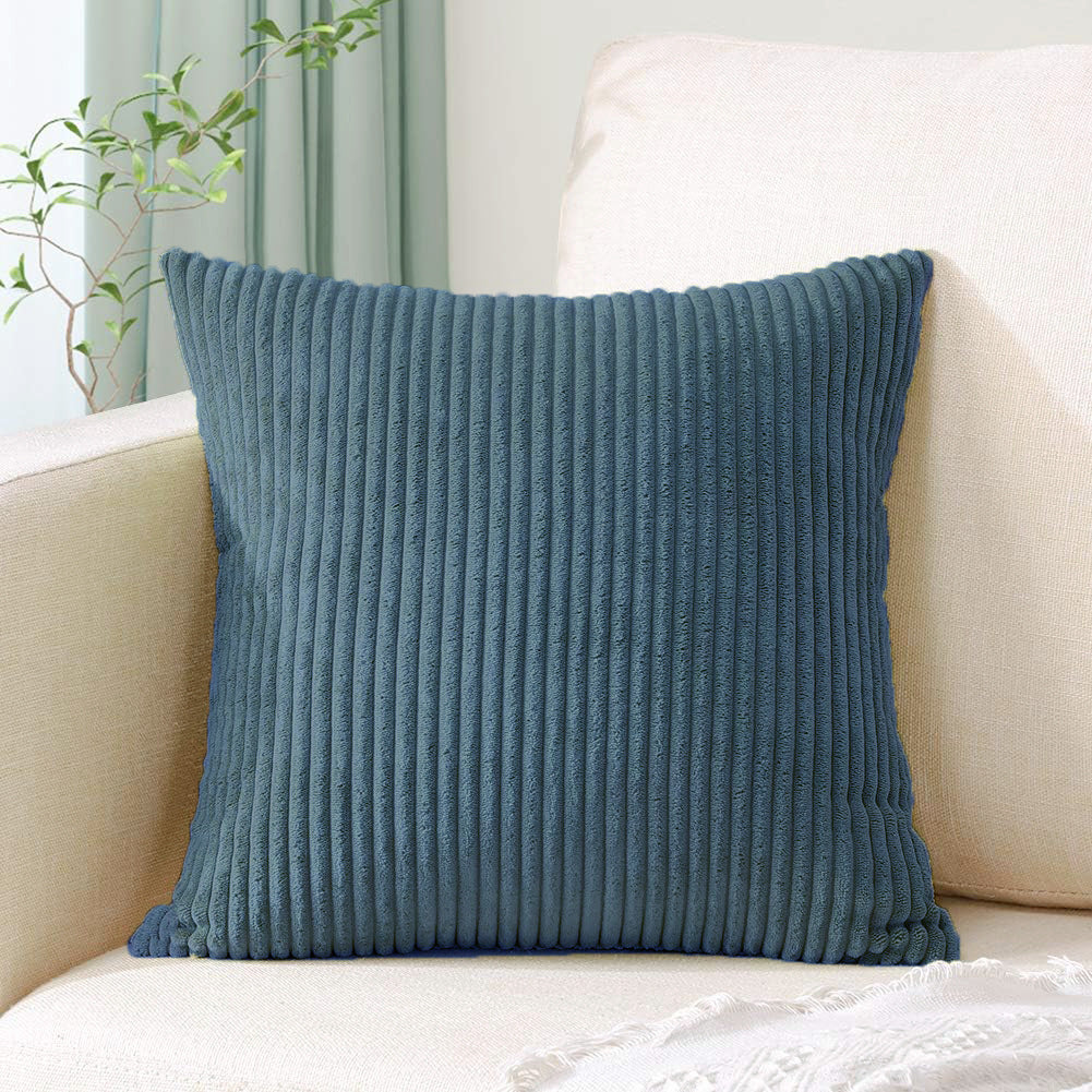 Blue Plush Striped Pillow Covers 45X45cm Set Of Corduroy Style Soft Washable Decor Cushion Covers