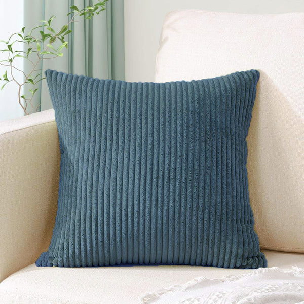Blue Plush Striped Pillow Covers 45X45cm Set Of Corduroy Style Soft Washable Decor Cushion Covers