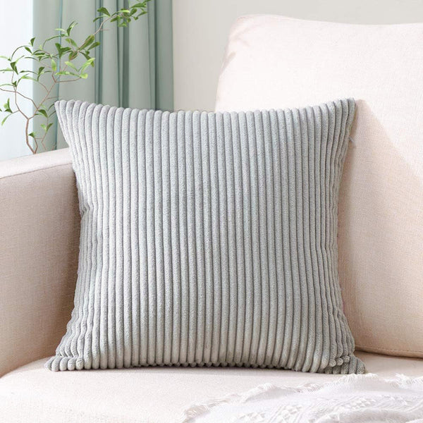 Elosung Light Grey Plush Striped Pillow Covers 45X45cm Set Of Corduroy Style Cushion With Invisible Zipper Soft And Washable For Sofa Decor Cushion Co