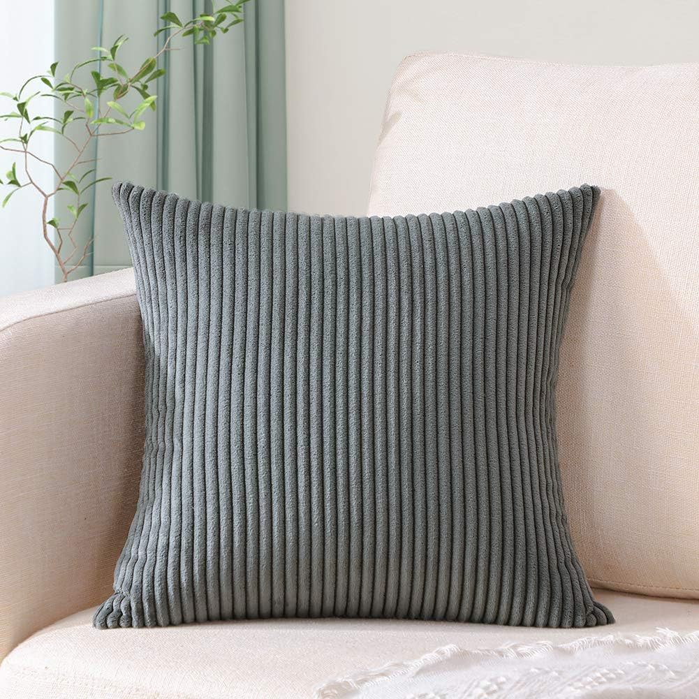 Dark Grey Plush Striped Pillow Covers 45X45cm Set Of Corduroy Style Cushion Cushion Covers