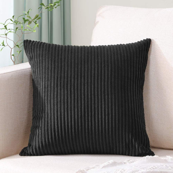Black Plush Striped Pillow Covers 45X45cm Set Of Corduroy Style Cushion With Invisible Zipper Soft And Washable For Sofa Decor Cushion Covers