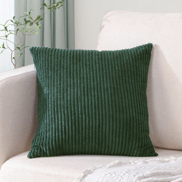Dark Green Plush Striped Pillow Covers 45X45cm Set Of Corduroy Style Cushion Cushion Covers
