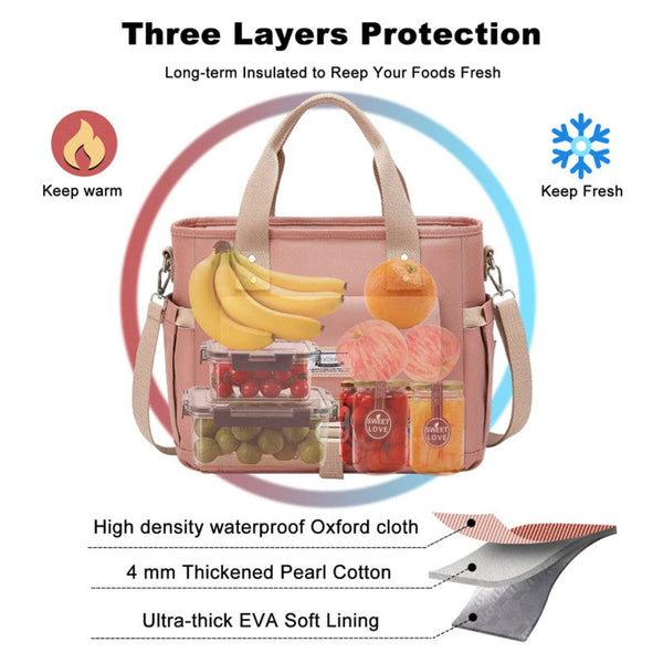 Pink Insulated Lunch Bag With Removable Strap Side Pockets For Water Bottle Insulated Food Delivery Bags
