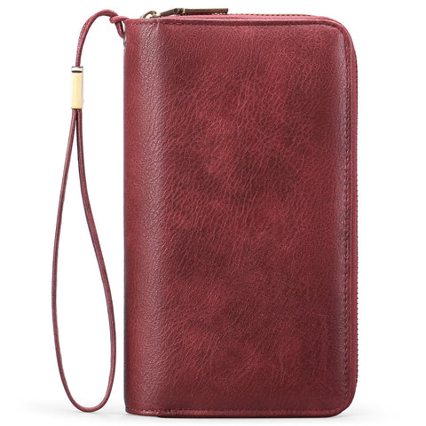 Red Double Zipper Women's Wallet Large Capacity Clutch Organizer With Wristlet Strap Wallets