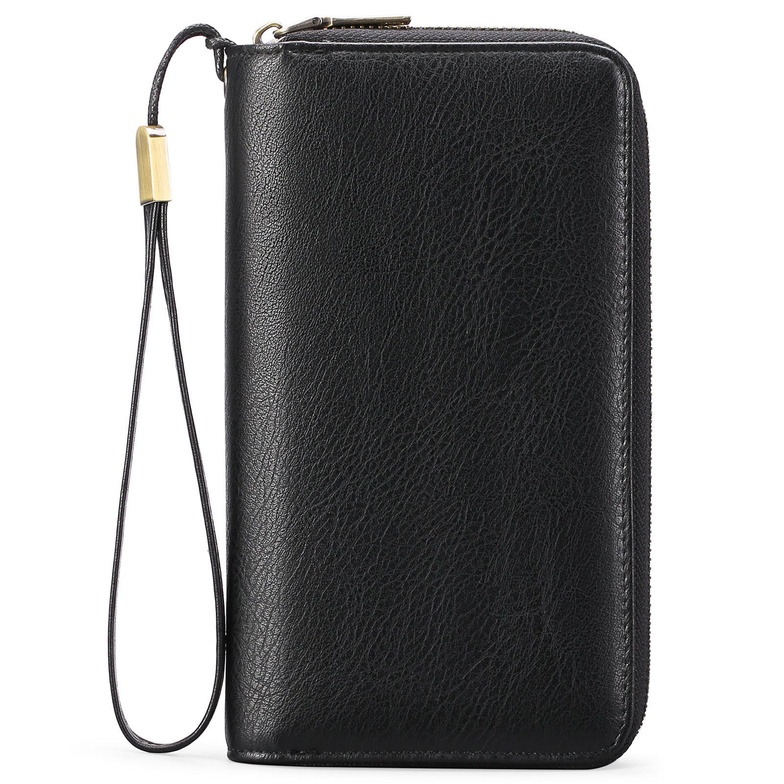 Black Double Zipper Women's Wallet Large Capacity Clutch Organizer With Wristlet Strap Wallets