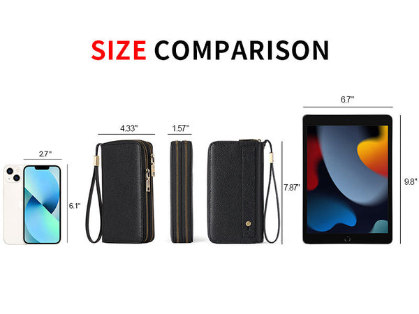 Light Blue Double Zipper Women's Wallet Large Capacity Clutch Organizer With Wristlet Strap Wallets