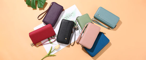 Black Double Zipper Women's Wallet Large Capacity Clutch Organizer With Wristlet Strap Wallets