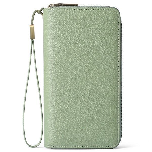 Mint Green Double Zipper Women's Wallet Large Capacity Clutch Organizer With Wristlet Strap Wallets