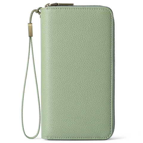 Mint Green Double Zipper Women's Wallet Large Capacity Clutch Organizer With Wristlet Strap Wallets