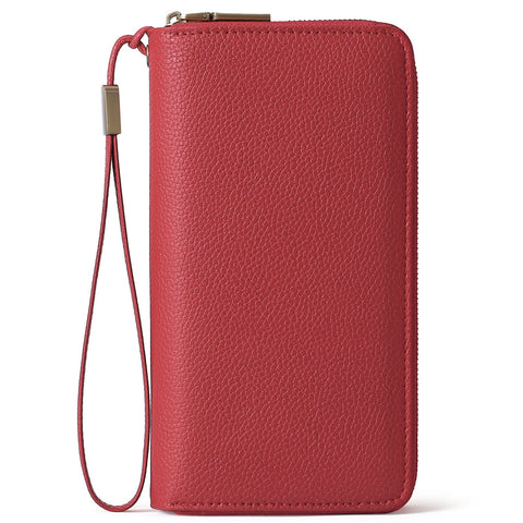 Red Double Zipper Women's Wallet Large Capacity Clutch Organizer With Wristlet Strap Wallets
