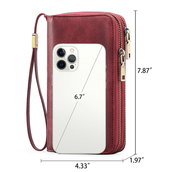 Red Double Zipper Women's Wallet Large Capacity Clutch Organizer With Wristlet Strap Wallets
