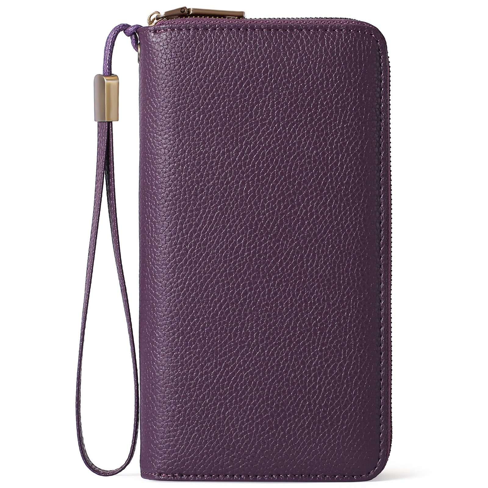 Purple Double Zipper Women's Wallet Large Capacity Clutch Organizer With Wristlet Strap Wallets