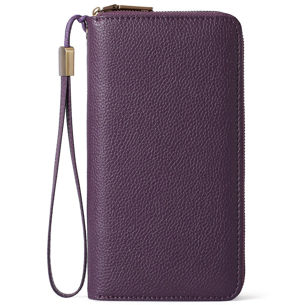 Purple Double Zipper Women's Wallet Large Capacity Clutch Organizer With Wristlet Strap Wallets