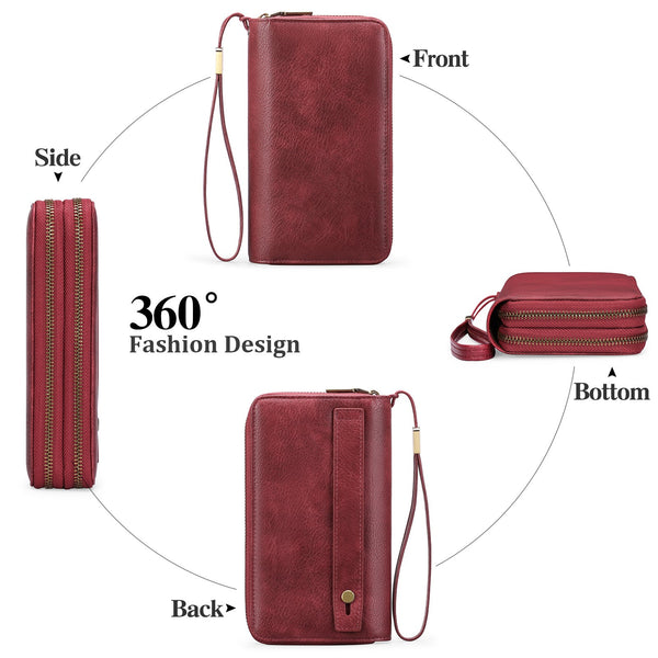 Purple Double Zipper Women's Wallet Large Capacity Clutch Organizer With Wristlet Strap Wallets