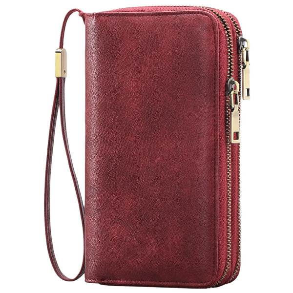 Purple Double Zipper Women's Wallet Large Capacity Clutch Organizer With Wristlet Strap Wallets