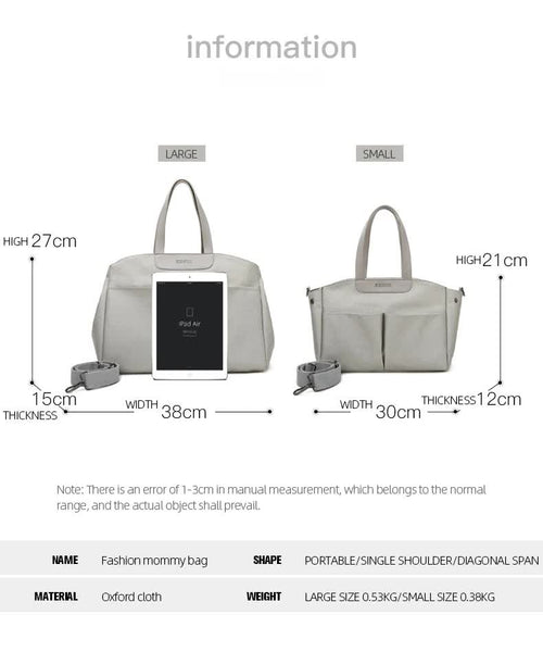Size Large Grey Stylish Multi Function Diaper Bag Insulated Tote With Shoulder Strap For Little One Essentials Nappy Bags