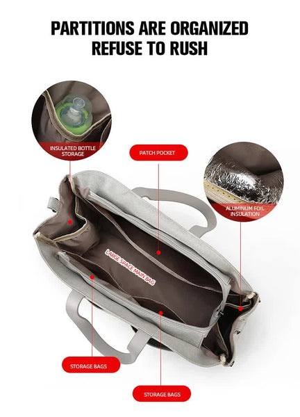 Size Large Khaki Stylish Multi Function Diaper Bag Insulated Tote With Shoulder Strap For Little One Essentials Nappy Bags